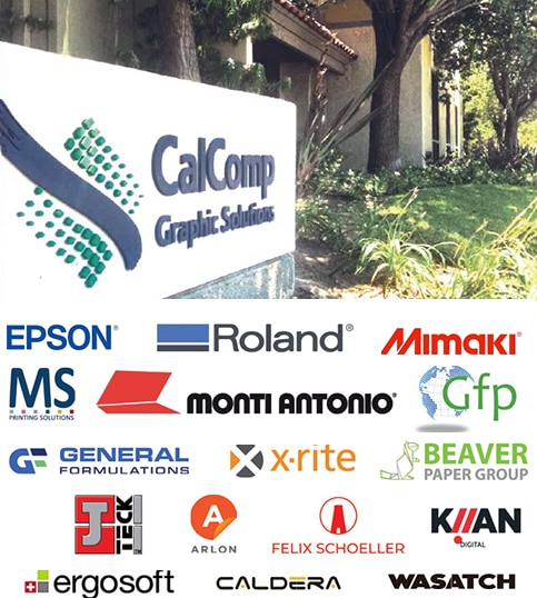 Authorized dealer for Epson, Roland, Mimaki, Mutoh, Monti Antonio, GFP, General Formulations, X-Rite, Beaver Paper, J-Teck, Arlon, Felix Schoeller, Kiian, ErgoSoft, Caldera, and Wasatch